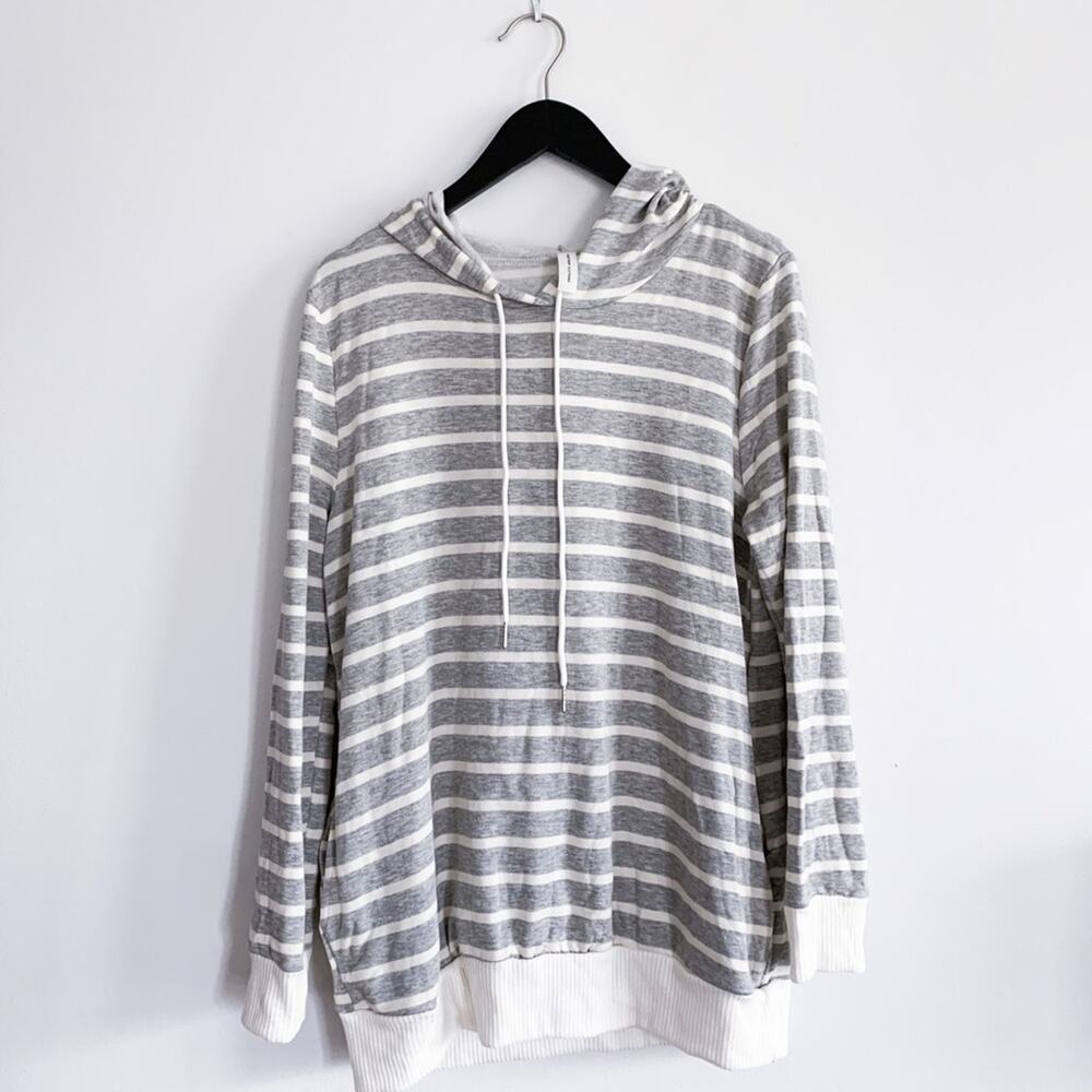 Grey White Striped Hoodie Sweatshirt